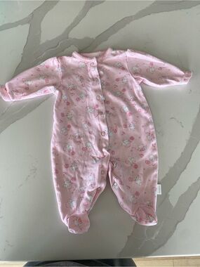 VTG 90’s Y2K First Moments Pink kitty Cat print Footed 100% cotton Sleeper